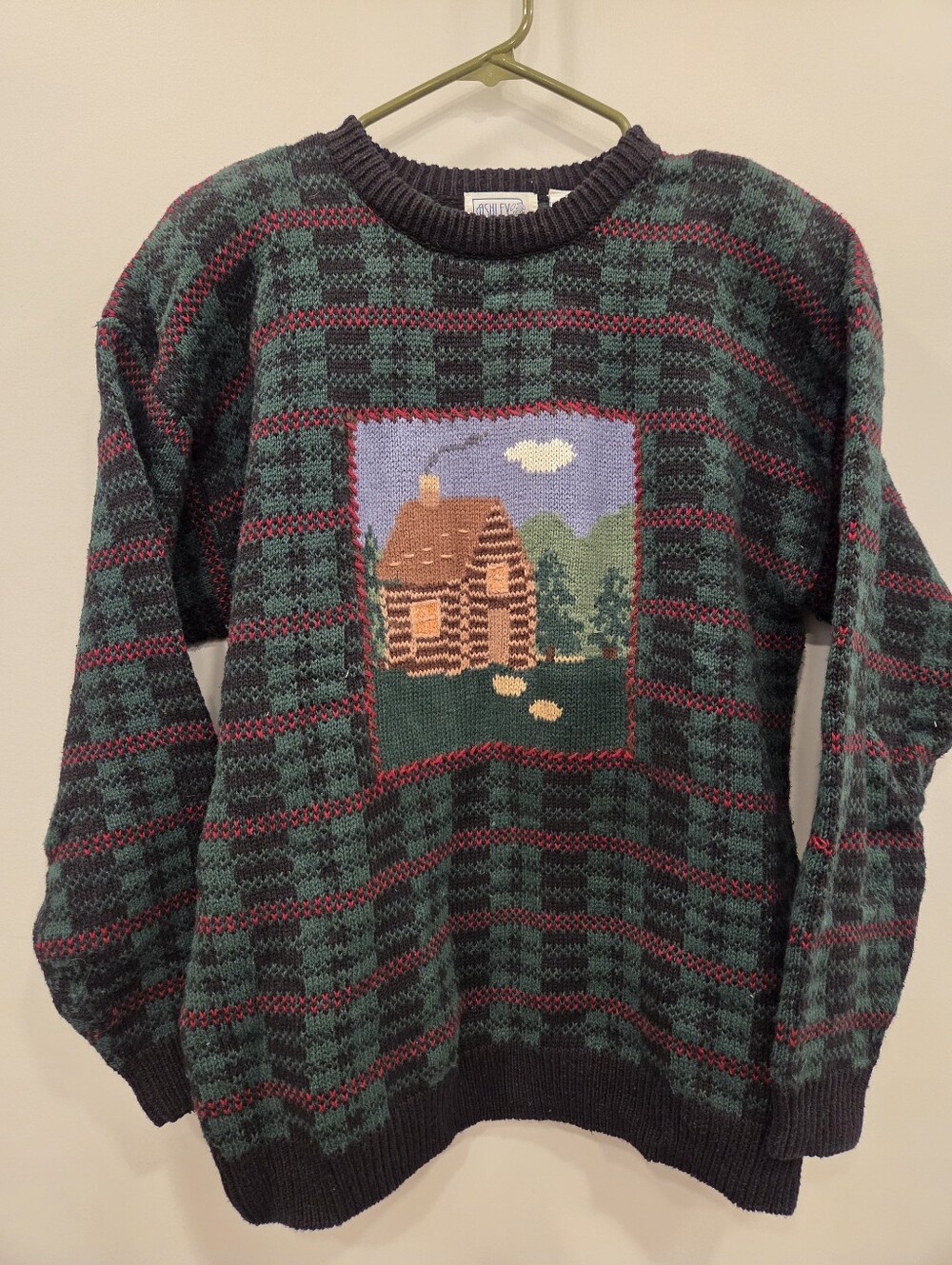 Ashley 90s Y2K Knit Sweater Grandma Grandpa Large Cabin Scene